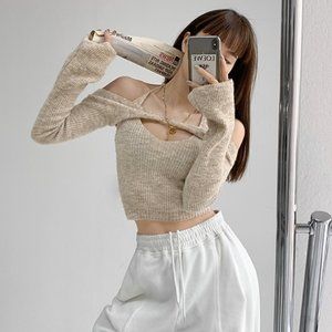 Front Half Zip Knit Top and Bolero Sets main image 0